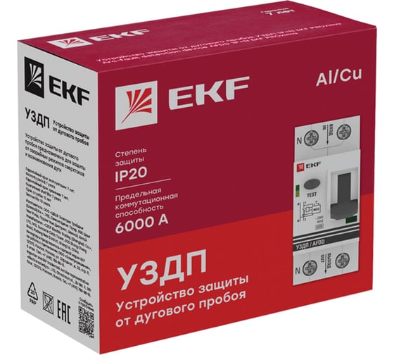 Устройство защиты от дугового пробоя EKF (УЗДП) с автоматическим выключателем 1P+N 40А (C) 6кА PROxima afdd-2-40C-pro