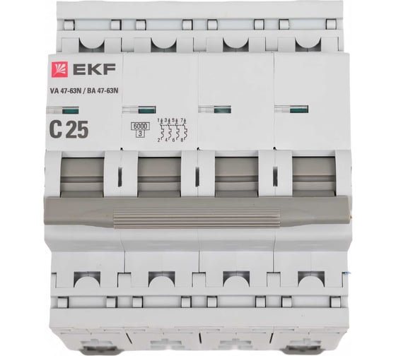 Автоматический выключатель EKF 4P 25А (C) 6кА ВА 47-63N PROxima M636425C