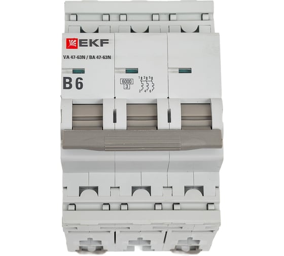 Автоматический выключатель EKF 3P 6А (B) 6кА ВА 47-63N PROxima M636306B 1