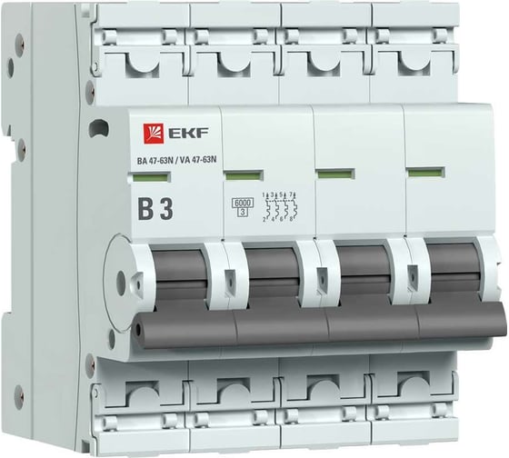 Автоматический выключатель EKF 4P 3А (B) 6кА ВА 47-63N PROxima M636403B 1