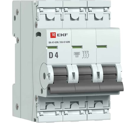 Автоматический выключатель EKF 3P 4А (D) 6кА ВА 47-63N PROxima M636304D