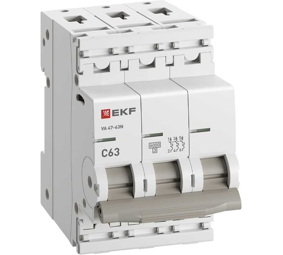 Автоматический выключатель EKF 3P 63А (C) 6кА ВА 47-63N PROxima M636363C