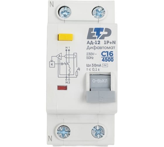Дифференциальный автомат ETP 1P+N 16А тип АС 30 мА 4,5 кА 19012 1