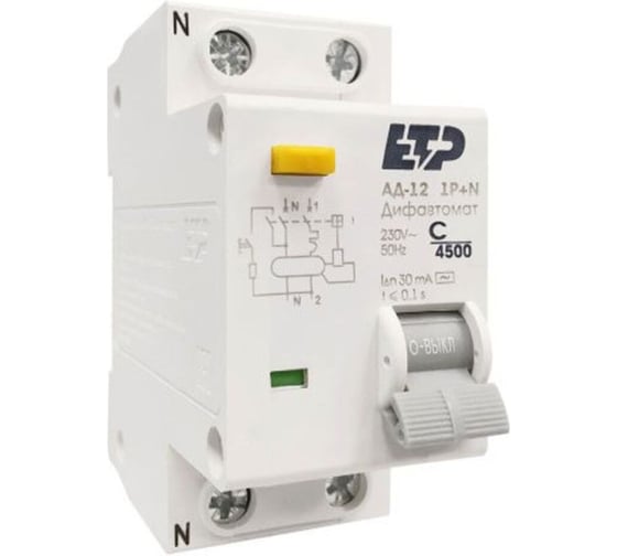 Дифференциальный автомат ETP 1P+N 40А тип АС 30 мА 4,5 кА 19016 1