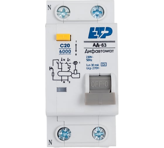 Дифференциальный автомат ETP 1P+N 20А тип A 30 мА 6 кА 19054 1