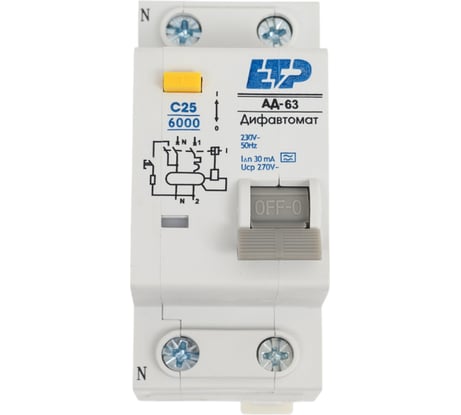 Дифференциальный автомат ETP 1P+N 25А тип A 30 мА 6 кА 19055