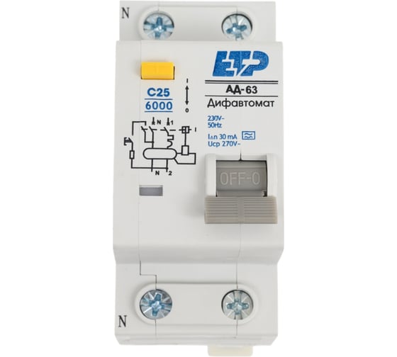 Дифференциальный автомат ETP 1P+N 25А тип A 30 мА 6 кА 19055 1