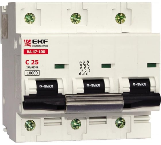 Автоматический модульный выключатель EKF 3п C 100А ВА 47-100 10кА mcb47100-3-100C 128018