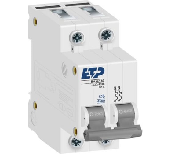 Автоматический выключатель ETP 2P 6А тип C 4,5 кА 11211 1