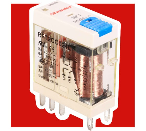 Реле Shenler 2c 24v dc + светодиод + тест-кнопка + диод RFT2CO024LTD