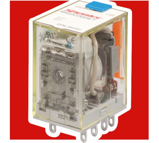 Реле Shenler 2c 24v dc + светодиод + тест-кнопка + диод RKE2CO024LTD