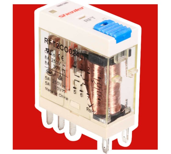 Реле Shenler 2c 48v ac + светодиод + тест-кнопка RFT2CO548LT