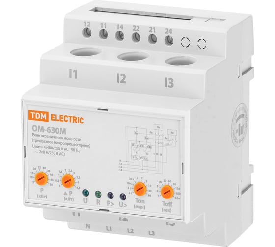 Реле напряжения (ограничения мощности) ОМ-630М 5/50-3Н-01 (3ф, 5-50кВт, 4мод, сумм. расчет, с реле напр.) TDM ELECTRIC SQ1505-0004