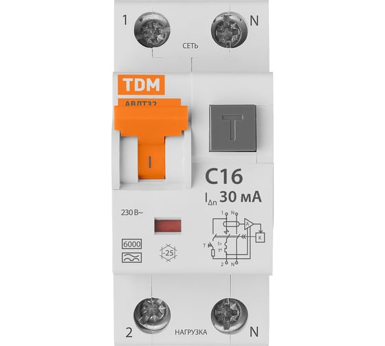 Автоматический выключатель дифференциального тока TDM АВДТ 32 C16 30мА SQ0202-0030
