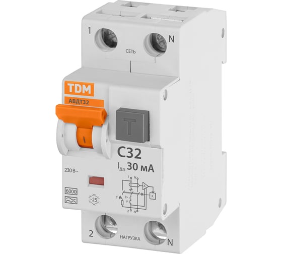 Автоматический выключатель дифференциального тока TDM АВДТ 32 C 32А 30мА SQ0202-0032