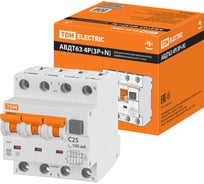 Автоматический выключатель дифференциального тока TDM ELECTRIC АВДТ 63 4P(3Р+N) C25 100мА 6кА тип А SQ0202-0022