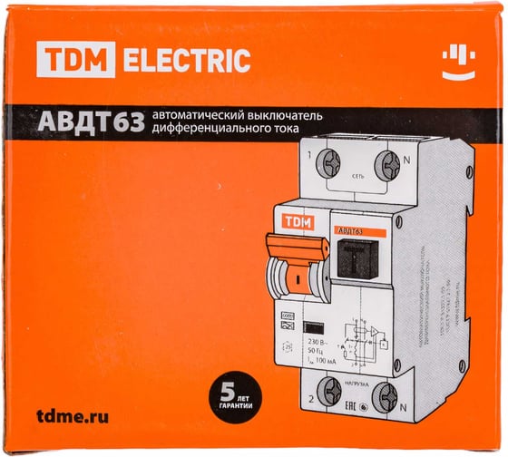 Автоматический выключатель дифференциального тока TDM АВДТ 63 B 16А 10мА SQ0202-0009