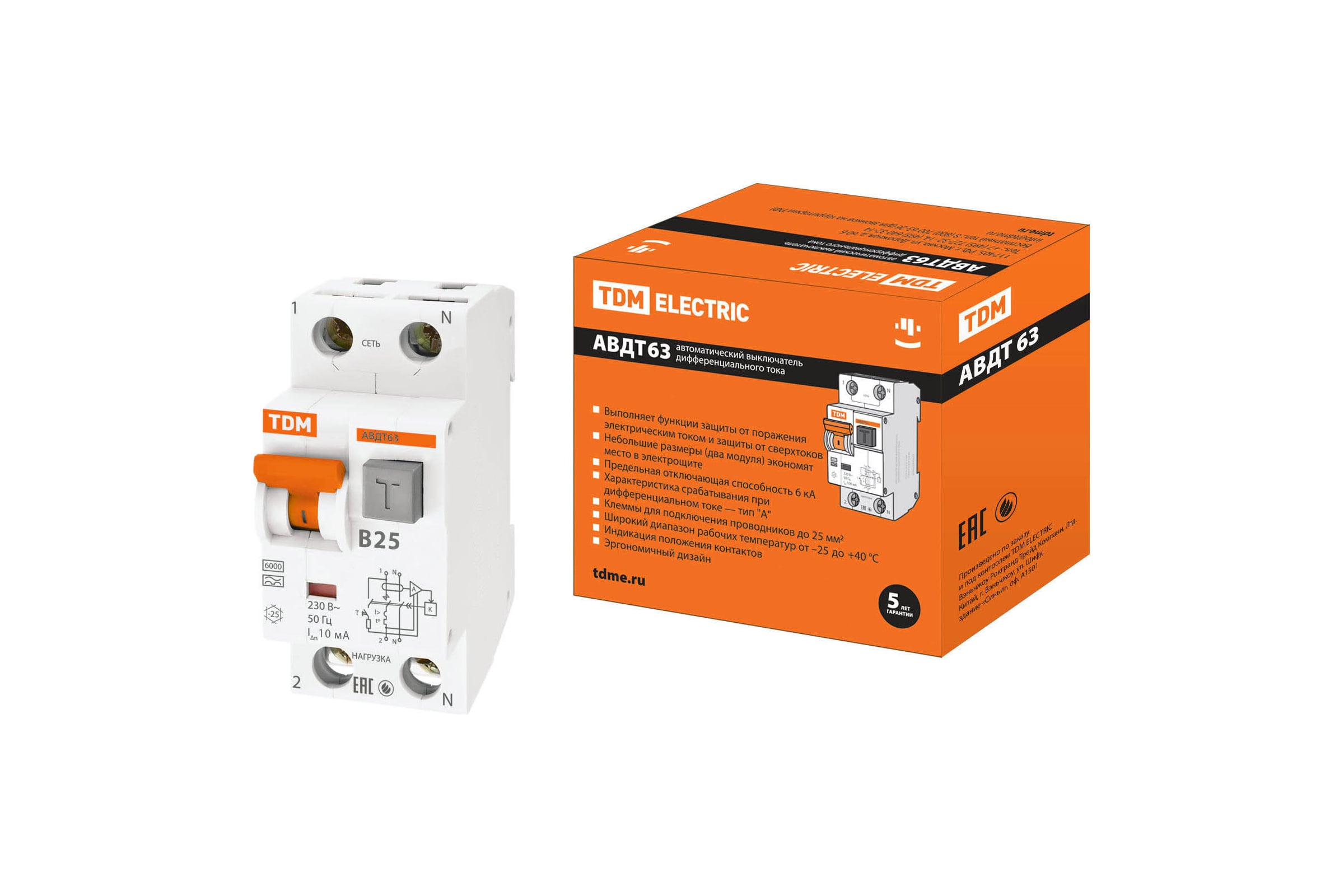 АвтоматическийвыключательдифференциальноготокаTDMELECTRICАВДТ63B2510мАSQ0202-0010