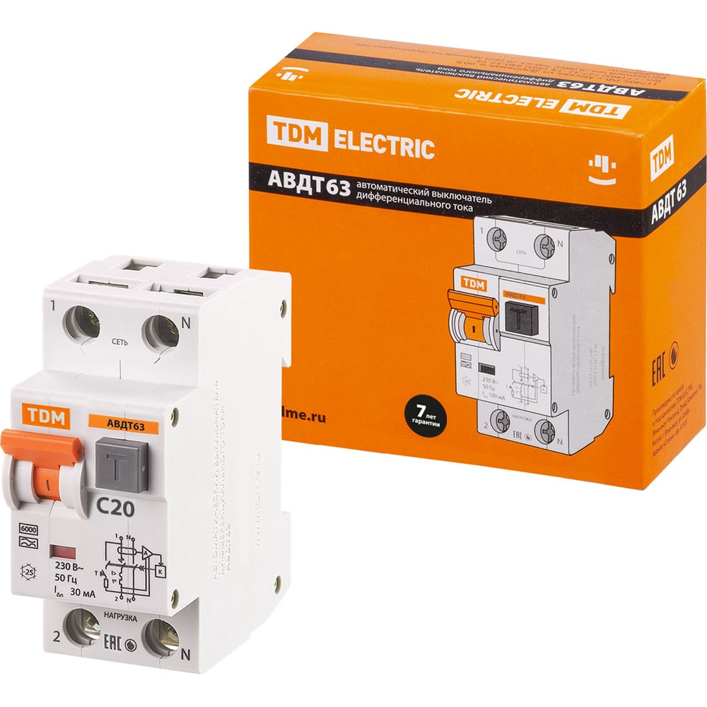 Автоматический выключатель дифференциального тока TDM АВДТ 63 2P C 20А ...