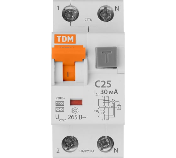 Автоматический выключатель дифференциального тока TDM АВДТ 64 C25 30мА SQ0205-0006
