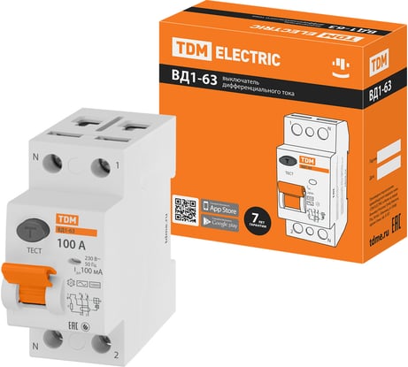 Устройство защитного отключения TDM ELECTRIC ВД1-63 2Р 100А 100мА SQ0203-0023