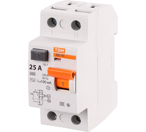 Устройство защитного отключения TDM ELECTRIC ВД1-63 2Р 25А 100мА SQ0203-0005
