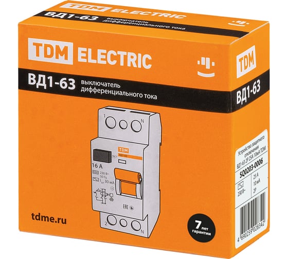 Устройство защитного отключения TDM ВД1-63 2Р 25А 10мА SQ0203-0006