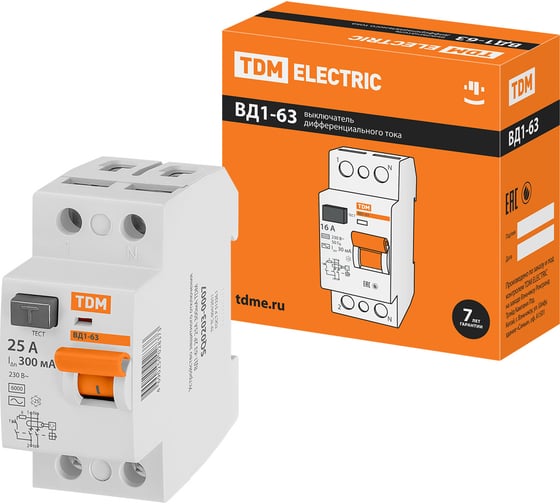 Устройство защитного отключения TDM ELECTRIC ВД1-63 2Р 25А 300мА SQ0203-0007