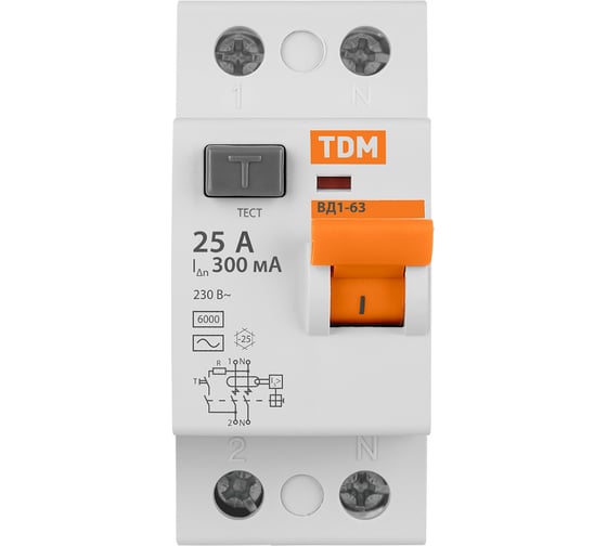 Устройство защитного отключения TDM ELECTRIC ВД1-63 2Р 25А 300мА SQ0203-0007