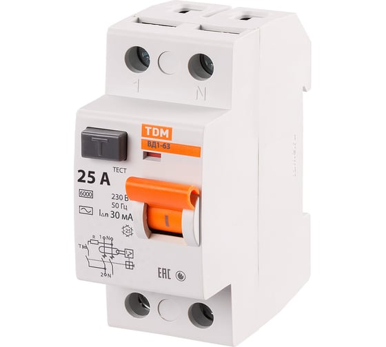 Устройство защитного отключения TDM ELECTRIC ВД1-63 2Р 25А 30мА SQ0203-0008