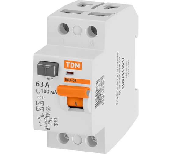 Устройство защитного отключения TDM ELECTRIC ВД1-63 2Р 63А 100мА SQ0203-0017