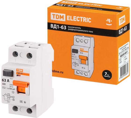Устройство защитного отключения TDM ELECTRIC ВД1-63 2Р 63А 100мА SQ0203-0017