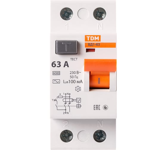 Устройство защитного отключения TDM ELECTRIC ВД1-63 2Р 63А 100мА SQ0203-0017
