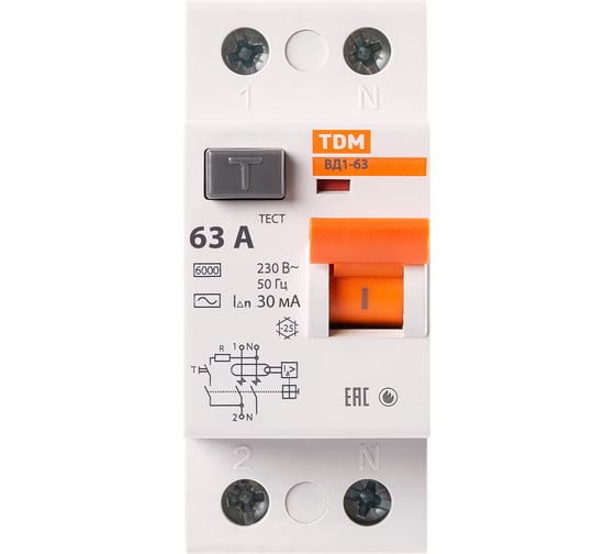 Устройство защитного отключения TDM ELECTRIC ВД1-63 2Р 63А 30мА SQ0203-0019