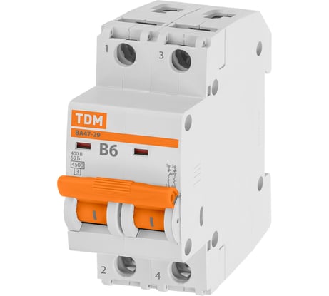 Автоматический выключатель ВА47-29 (2Р; 6 А; 4.5 кА; В) TDM ELECTRIC SQ0206-0022