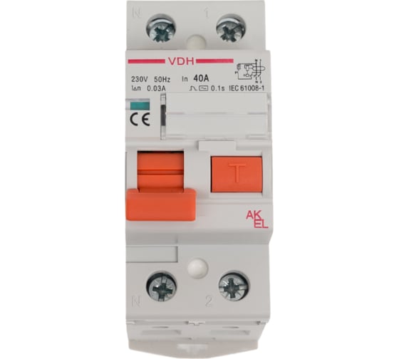 УЗО Akel VDH-2P-40A-30mA-ТипAC 400654 1