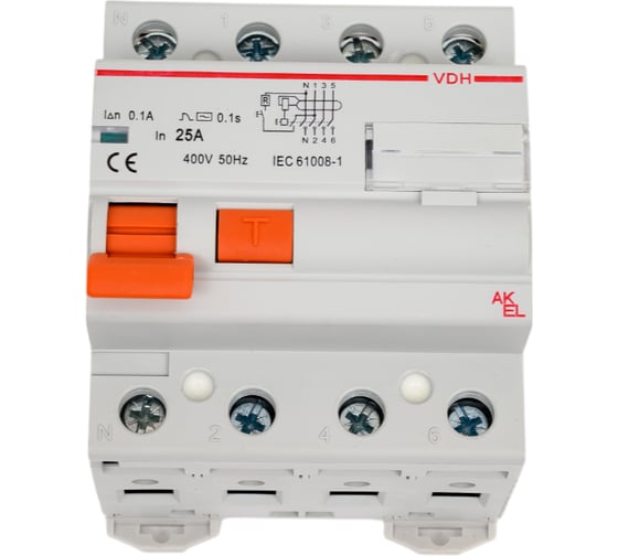УЗО Akel-VDH-4P-25A-100mA-ТипAC 400670