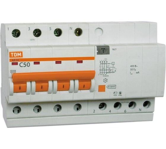 Дифавтомат Д14 4п, 25 А, 100 мА TDM SQ0204-0034 1