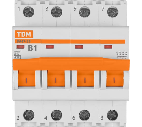 Автоматический выключатель TDM ВА47-29 4Р 1А 4.5кА В SQ0206-0049