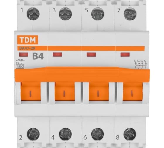 Автоматический выключатель TDM ВА47-29 4Р 4А 4.5кА В SQ0206-0052