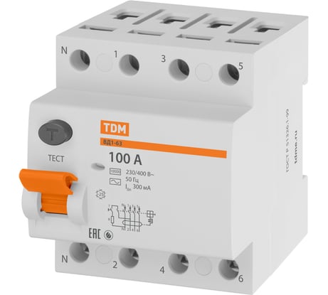 Устройство защитного отключения TDM ELECTRIC ВД1-63 4Р 100А 300мА SQ0203-0049