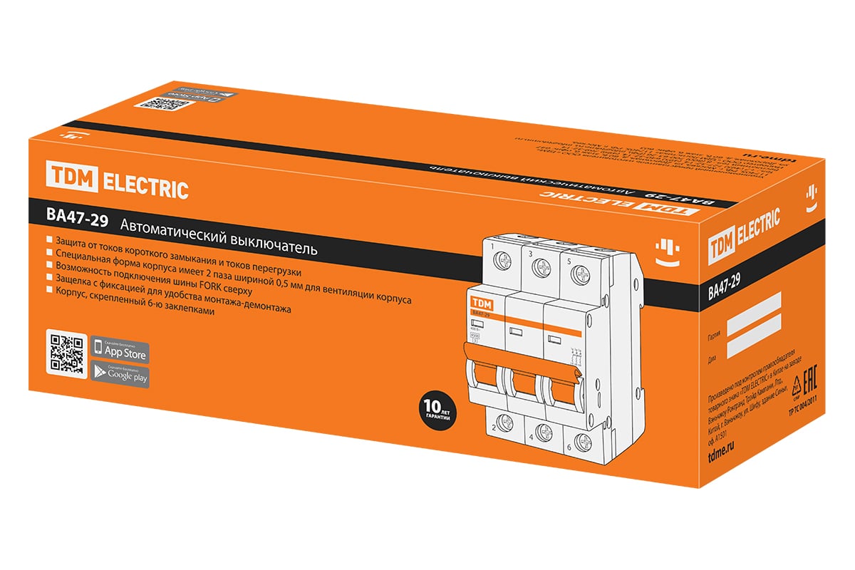 Автоматический выключатель TDM ВА47-29 3Р 32А 4.5кА С SQ0206-0112 -  выгодная цена, отзывы, характеристики, фото - купить в Москве и РФ