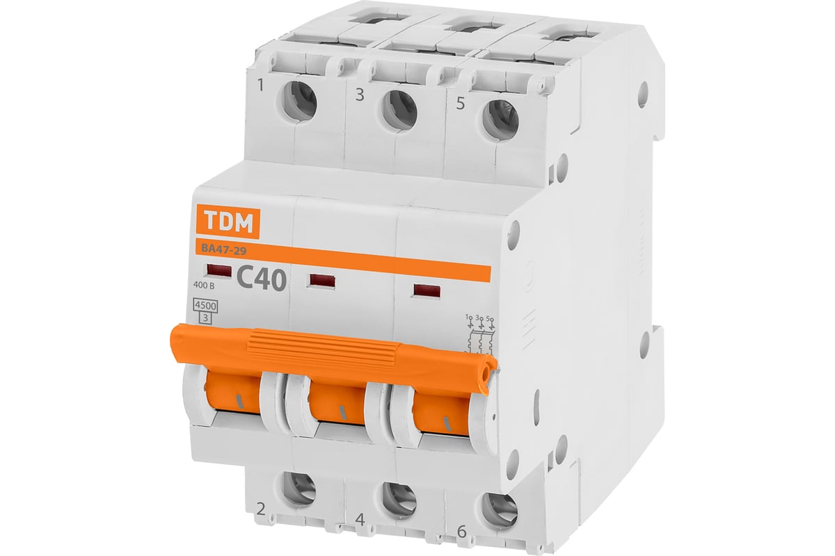 Автоматический выключатель TDM ВА47-29 3Р, 40А, C, 4,5кА