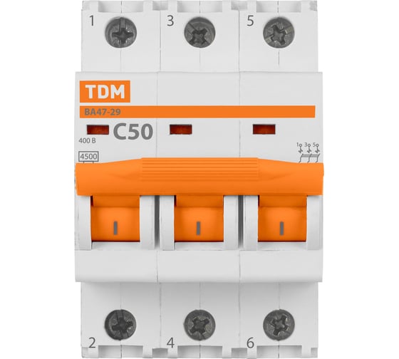 Автоматический выключатель TDM ВА47-29 3Р 50А 4.5кА С SQ0206-0114
