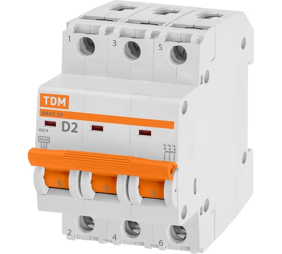 Автоматический выключатель TDM ВА47-29 3Р 2А 4.5кА D SQ0206-0165
