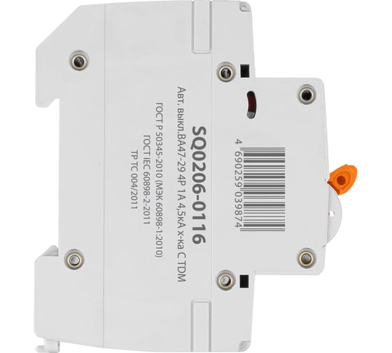 Автоматический выключатель TDM ELECTRIC ВА47-29 4Р 1А 4.5кА С SQ0206-0116