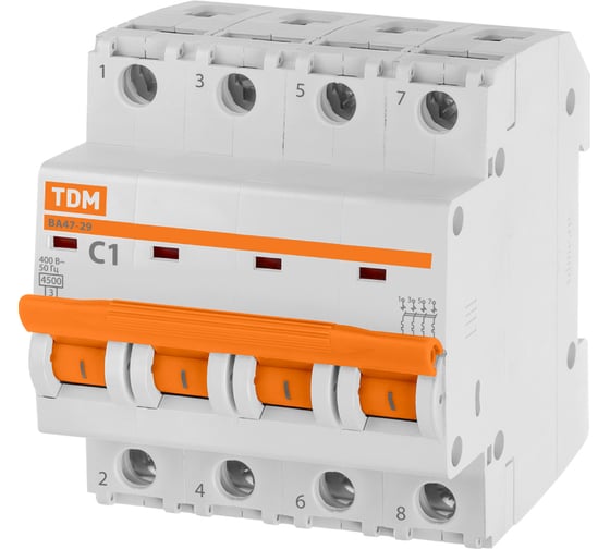 Автоматический выключатель TDM ELECTRIC ВА47-29 4Р 1А 4.5кА С SQ0206-0116