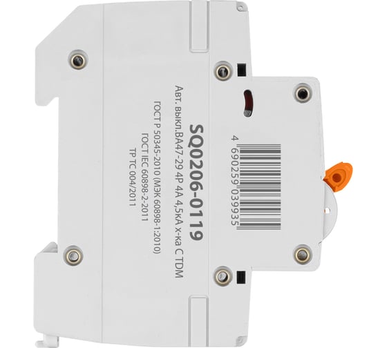 Автоматический выключатель TDM ELECTRIC ВА47-29 4Р 4А 4.5кА С SQ0206-0119