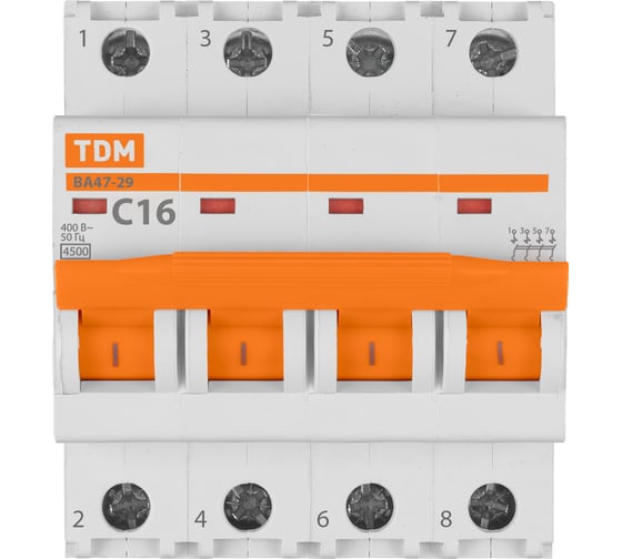Автоматический выключатель TDM ВА47-29 4Р 16А 4.5кА С SQ0206-0125