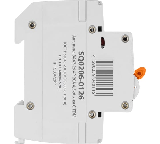 Автоматический выключатель TDM ELECTRIC ВА47-29 4Р 20А 4.5кА С SQ0206-0126